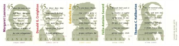 Canada Stamp #1626a - Canadian Authors (1996) 5 x 45¢ - Image 2