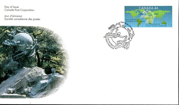 Canada OFDC#1806 - UPU emblem on world map (1999) 46¢