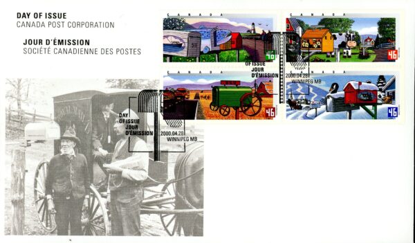 Canada OFDC#1852a - Rural Mailboxes (2000) 4 x 46¢
