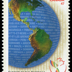 Canada Stamp #1902 - The western hemisphere as if alone on the globe (2001) 47¢