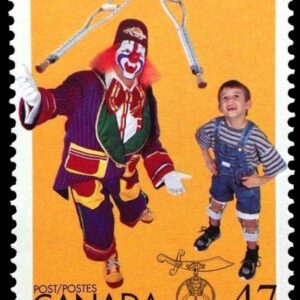 Canada Stamp #1917 - Clown juggling crutches and boy with braces (2001) 47¢