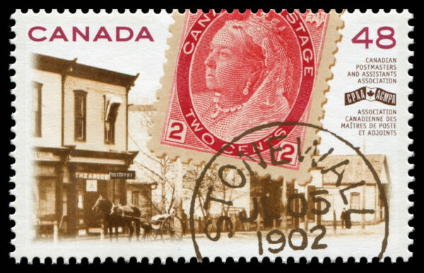 Canada Stamp #1956 - Post Office in Stonewall, MB, 2¢ Victoria and 1902 date stamp (2002) 48¢