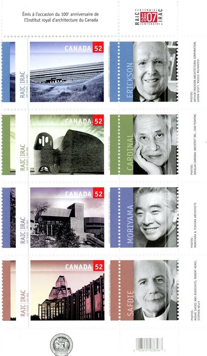 Canada Stamp #2218a - Royal Architectural Institute (2007) 4 x 52¢
