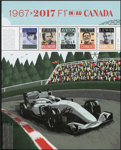 Canada Stamp #2992 - Formula 1 in Canada (2017) 5 x P (85¢) Souvenir Sheet of 5