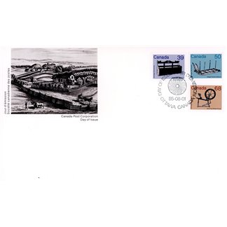 Canada OFDC #928-30-33 - Medium-Value Artifact Definitives (1985) 1 x 39¢, 1 x 50¢,  1 x 68¢