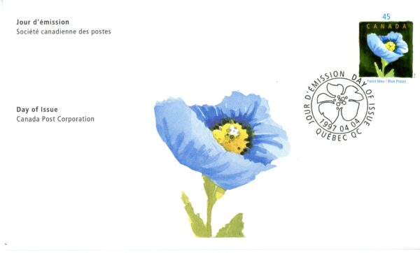 Canada FDC#1638 - Blue Poppy, by Claude A. Simard (1997) 45¢ - Image 2