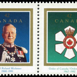 Canada Stamp #1447a - Order of Canada / Roland Michener (1992) 2 x 42¢
