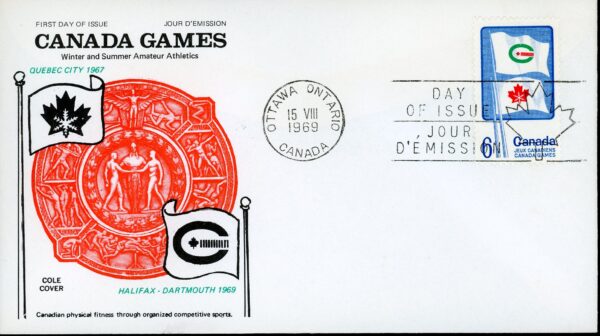 Canada FDC#500 - Flags of Summer and Winter Games (1969) 6¢