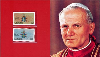 1984 THEMATIC COLLECTION # 27 CANADA STAMPS # 1030 & 1031 PAPAL VISIT IN CANADA