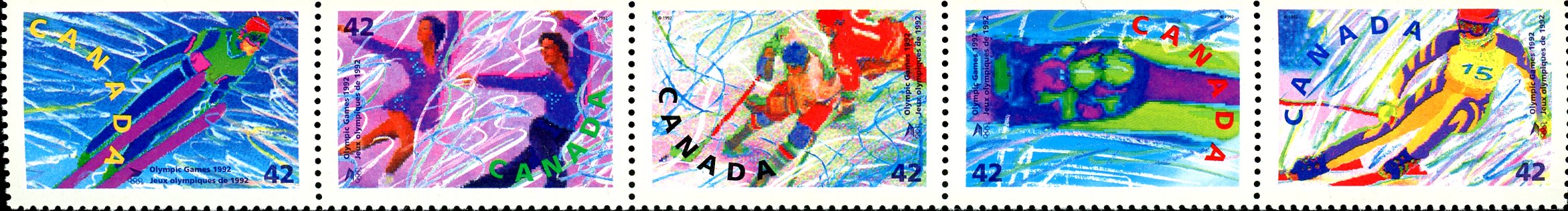 Canada Stamp #1403a - Winter Olympics (1992) 5 x 42¢