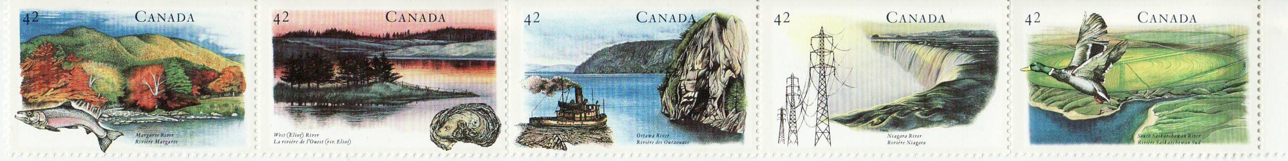Canada Stamp #1412ai - Heritage Rivers-2 (1992) 5 x 42¢