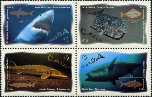 Canada Stamp #1644a - Ocean Water Fish (1997) 4 x 45¢