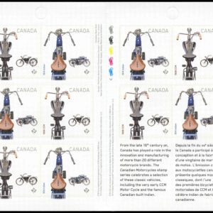 Canada Stamp BOOKLET#2648a (BK540) - Motorcycles (2013) 10 x P (63¢)
