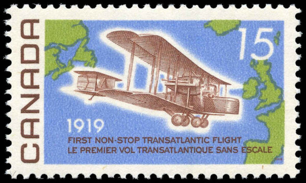 Canada Stamp #494I - Vickers Vimy over Atlantic (1969) 15¢