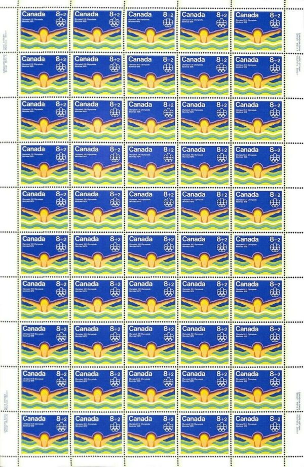 Canada SHEET- Semi-Postal #B4 - Swimming (1975) 8¢ + 2¢ (INCL. 5X B4ii)