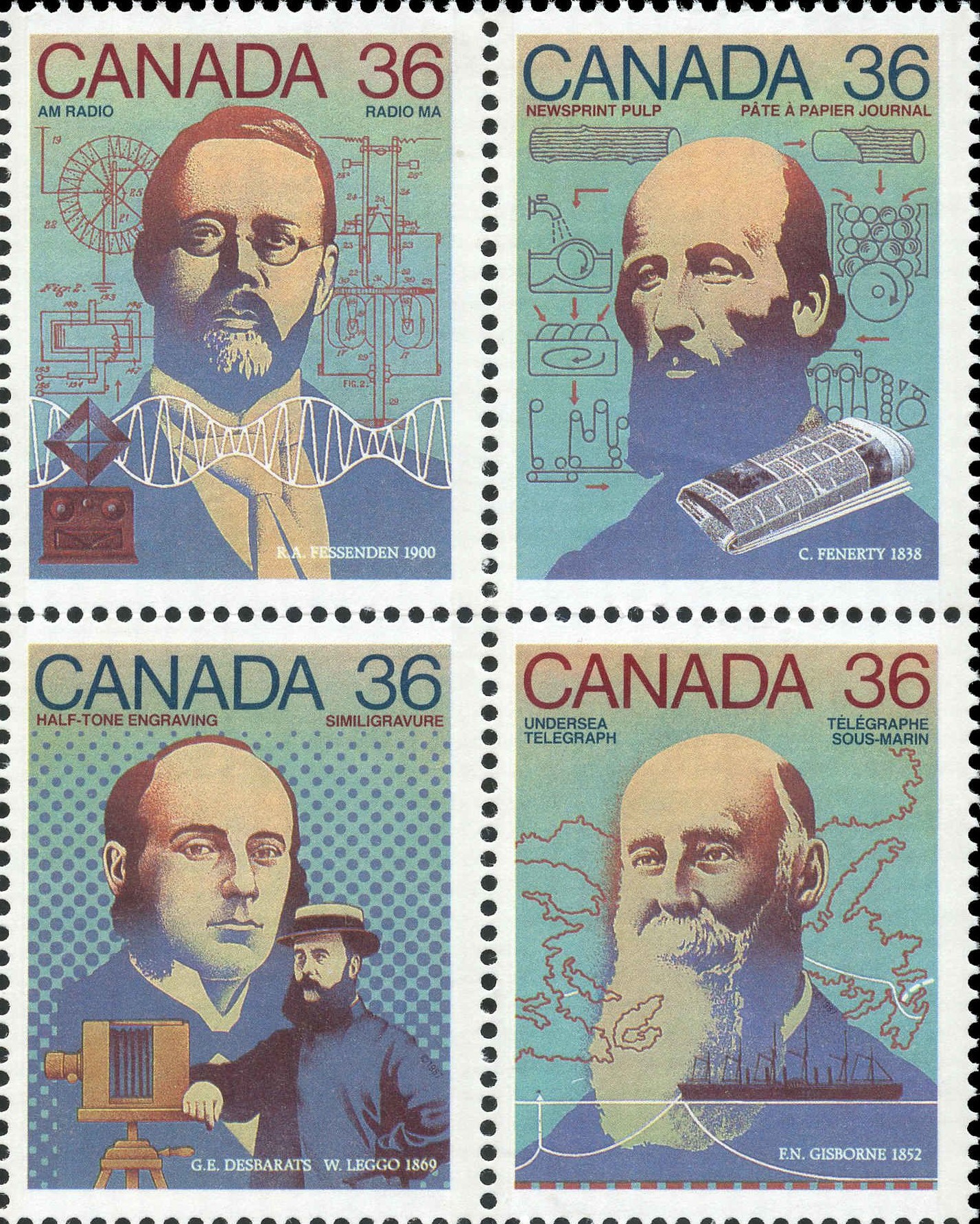 Canada Stamp #1138aii - Canada Day - Science and Technology - 2 (1987) 4 x 36¢ Se-tenant block (1135-1138)