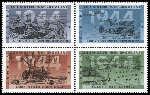 Canada Stamp #1540a - Second World War-1944 (1994) 4 x 43¢ Se-tenant block (1537-1540), MF