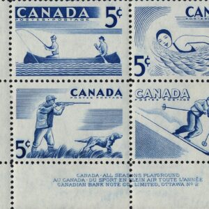 Canada PB#368a - Recreation Sports (1956) 4 x 5 Se-tenant block of 4 (365-368)