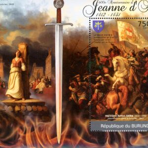 Burundi Stamp Sc#1060 (2012) - S/Sheet of 1  -Joan of Arc in battle 1843 by Hermann Anton Stilke
