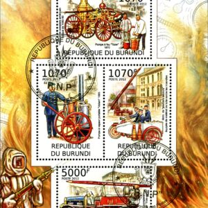 Burundi Stamp Sc#1077 (2012) - S/Sheet of 4 - Fire-Fighting Vehicles (used)