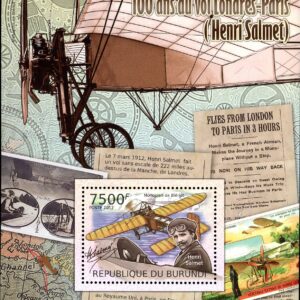 Burundi Stamp Sc#1094 (2012) - S/Sheet of 1  -Henri Salmet in cockpit, plane in flight