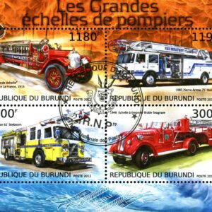 Burundi Stamp Sc#1250 (2012) - S/Sheet of 4  - Fire-trucks (Used)