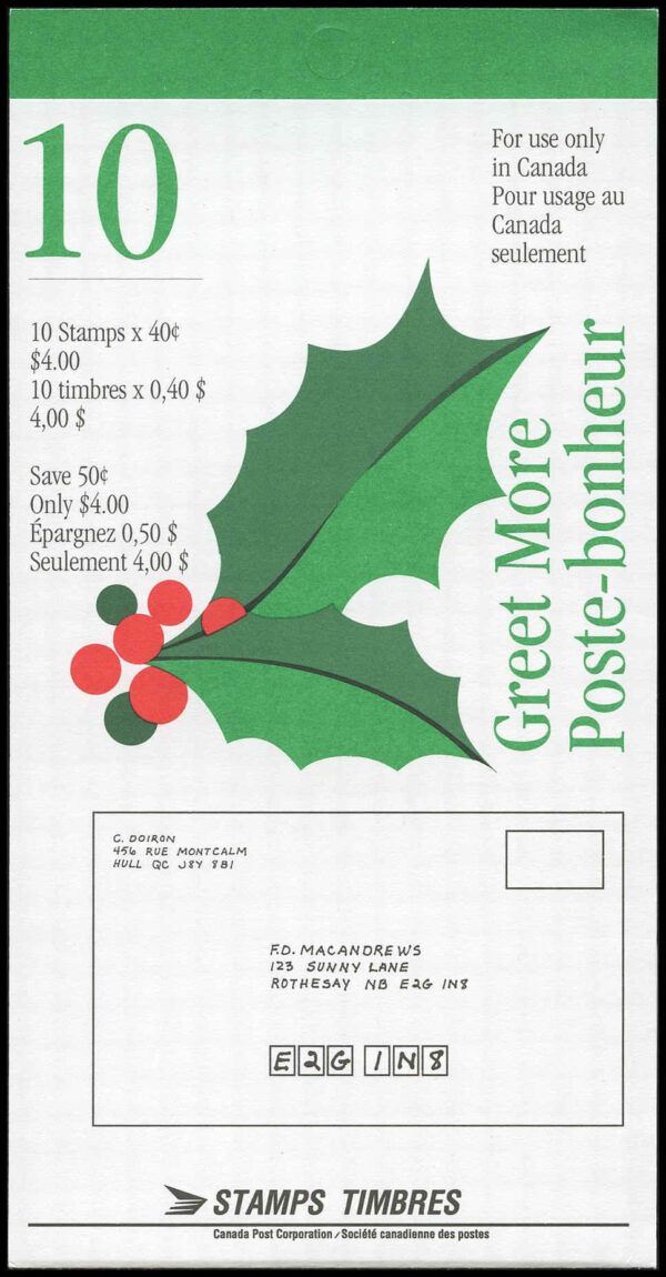 Canada Stamp Booklet - #BK186 (1995) $4.0