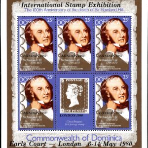 Dominica Stamp Sc#663A - 1980 - S/Sheet - Sir Rowland Hill - Overprinted "LONDON 1980"