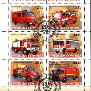 Comoro Islands Stamps Sc#1022 - (2008) - S/Sheet of 6 - Firetrucks - Cancelled
