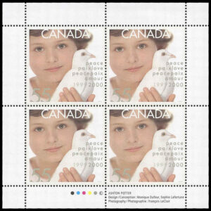 Canada Stamp #1813 - Child and dove of peace (1999) 55¢ PANE OF 4