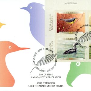 Canada OFDC#1842a - Birds of Canada-5a (2000) 4 x 46¢ Se-tenant PLATE BLOCK of 4 different (1839-1842)
