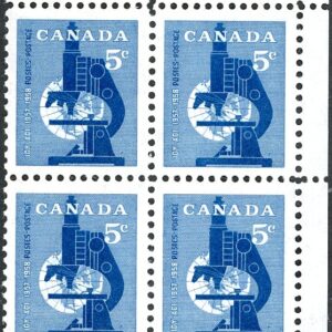Canada Stamp CORNER BLOCK#376 - Microscope (1958) 5¢