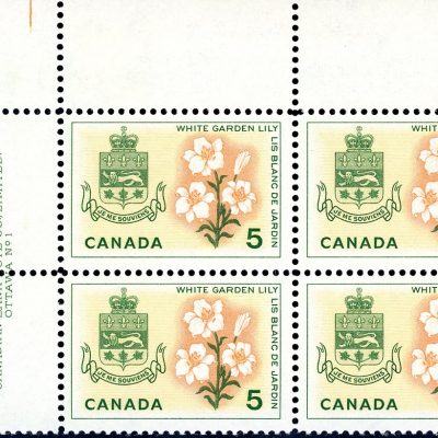 Canada Stamp PB#419 - Quebec, White Garden Lily (1964) 5¢