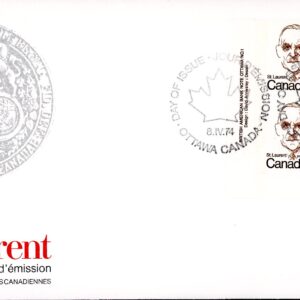 Canada OFDC#592 -PLATE BLOCK  (v1)- Louis St. Laurent (1974) 7¢