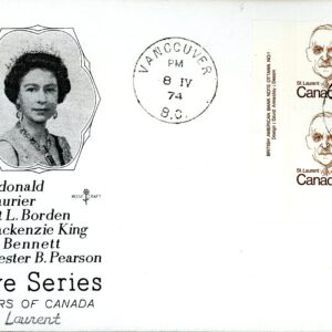 Canada FDC#592- ROSECRAFT - UNADRESSED -PLATE BLOCK - Louis St. Laurent (1974) 7¢