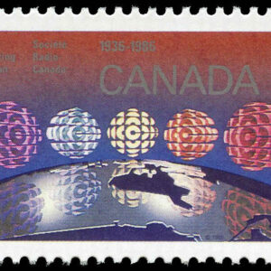 Canada Stamp #1103i - CBC logo over 5 regions of Canada (1986) 34¢ Medium fluorescence