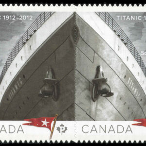 Canada Stamp #2537i - Bow of Titanic, Map showing Southampton, England, Map of Halifax, Nova Scotia (2012) P (61¢)