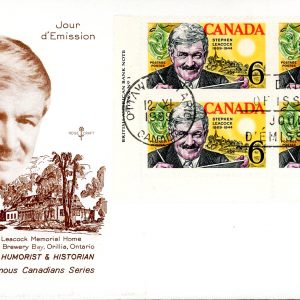 Canada FDC-PB#504 - Stephen Leacock and Mariposa (1969) 6¢ (ROSE CRAFT COVER)
