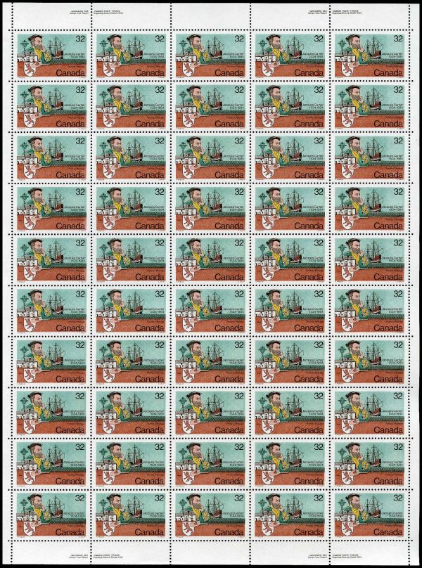 Canada Stamp SHEET#1011 - Cartier and ship (1984) 32¢ Fluorescent paper, tagged, dextrine