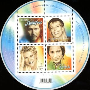 Canada Stamp #2221 - Canadian Recording Artists (2007) 4 x 52¢ Souvenir sheet of 4
