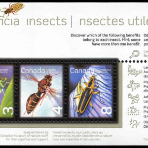 Canada Stamp #2409b - Beneficial Insects (2012) 15¢ Souvenir sheet of 3 stamps (2235b, 2406a, 2409a)