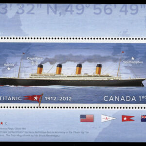 Canada Stamp #2535 - Titanic, Map of North Atlantic, Flag of the White Star Line (2012) $1.80 Souvenir sheet of 1 stamp