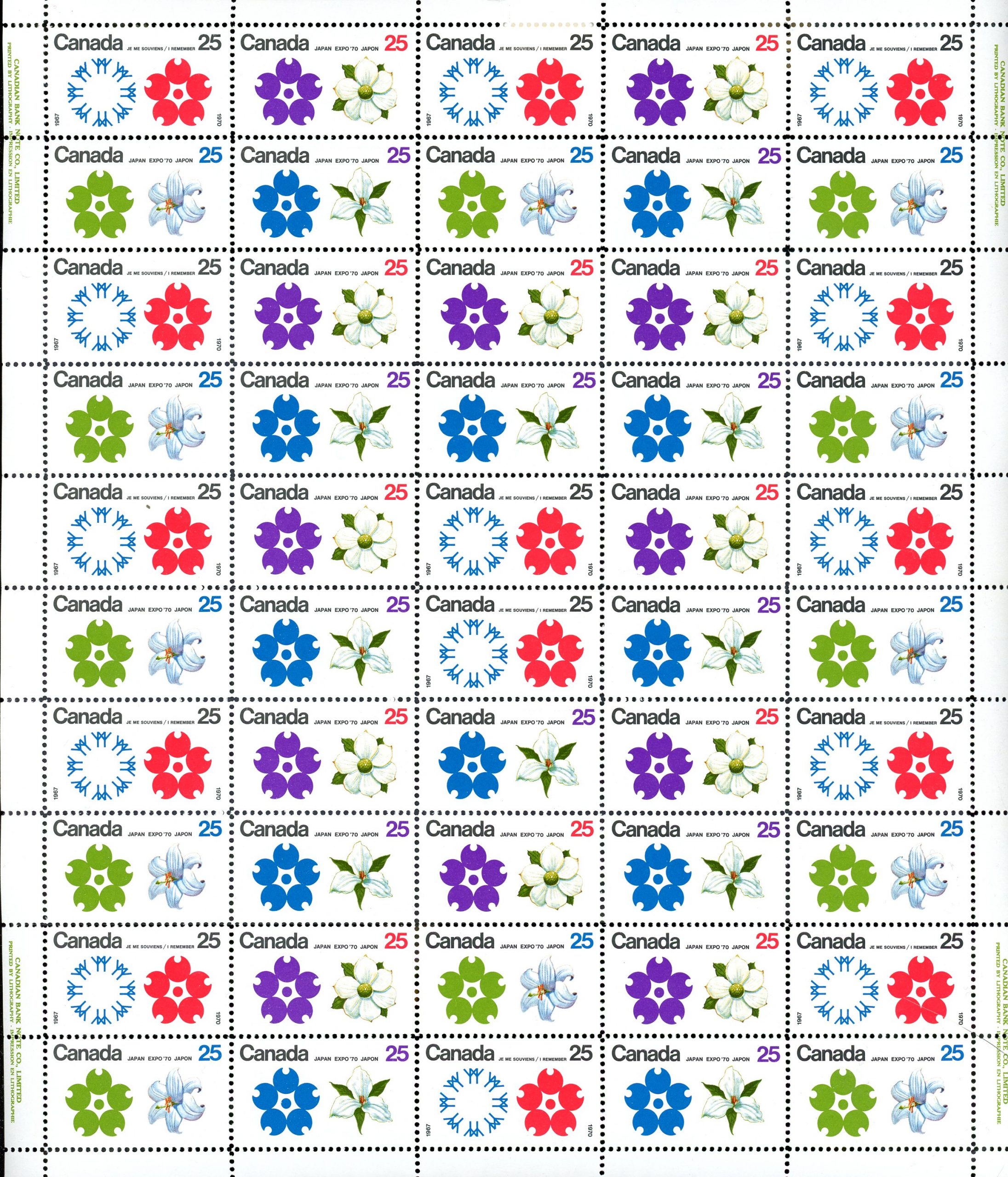 Canada Stamp SHEET#511a - Expo '70 (1970) 50 x 25¢ Se-tenant block of 4 (508-511)