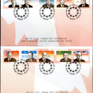 Canada FDC SET OF 2 #1709 - Provincial Premiers (1998) 10 x 45¢ Pane of 10