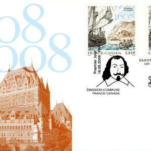 Canada FDC#2269ii - Champlain's ship, natives in canoe (2008) 52¢ et 85¢ with 2269i and 3437