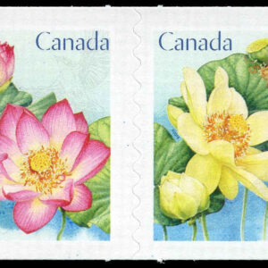 Canada Stamp #3089iii - Lotus (2018) 2 x P (85¢) Horizontal se-tenant pair (3088-3089), die cut to shape from Quarterly Pack