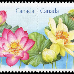 Canada Stamp #3091i - Lotus (2018) 2 x P (85¢) Se-tenant Pair (3090, 3091), die cut to shape from Quarterly Pack