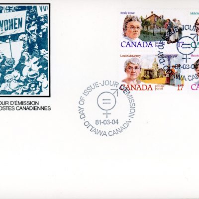 Canada FDC #882a - Canadian Feminists (1981) 4 x 17¢ Se-tenant block (879-882)