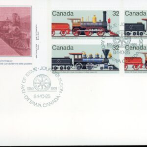 Canada FDC--PB#1037a - Canadian Locomotives (1860-1905)-2 (1984) 4 x 32¢ --2 x Se-tenant pair (1036, 1037)