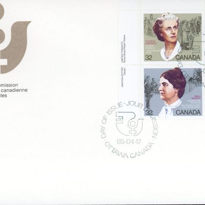 Canada FDC--PB#1048a - Canadian Feminists (1985) 4 x 32¢ Se-tenant pair (1047, 1048)